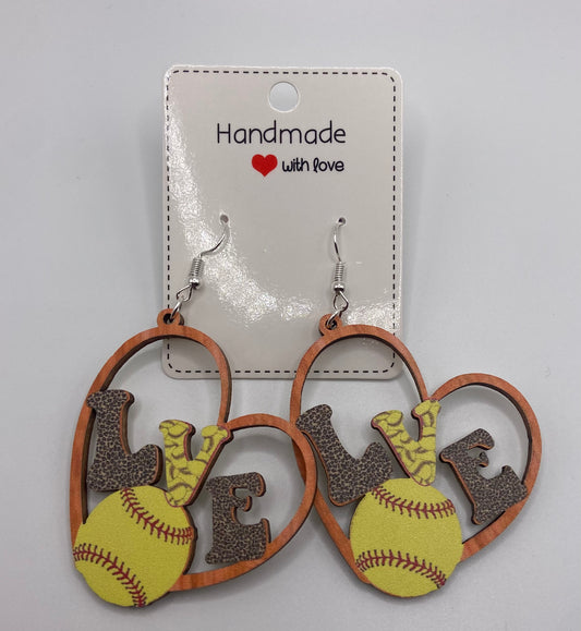 Love Softball Dangle Earrings