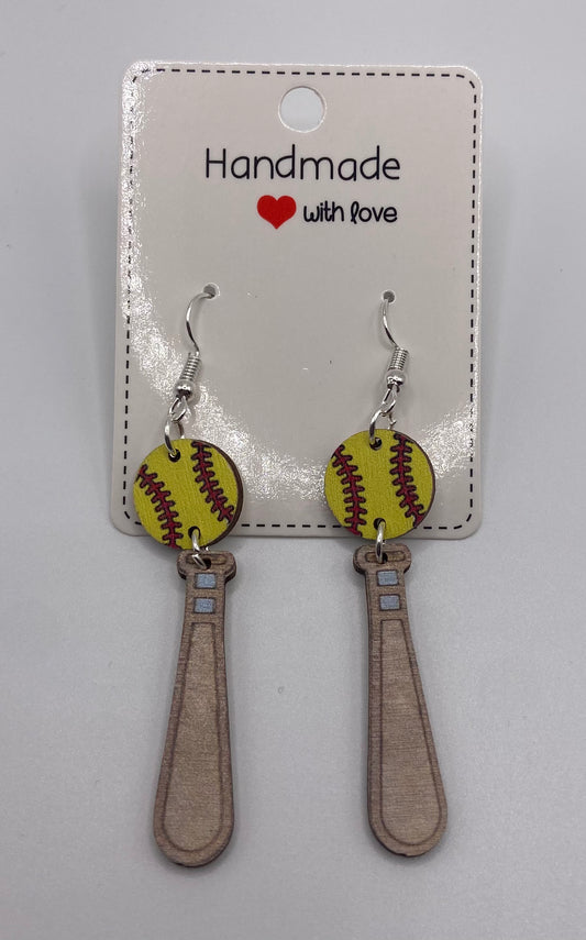 Bat Softball Dangle Earrings