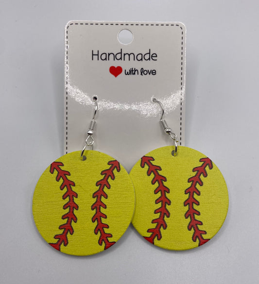 Round Softball Dangle Earrings