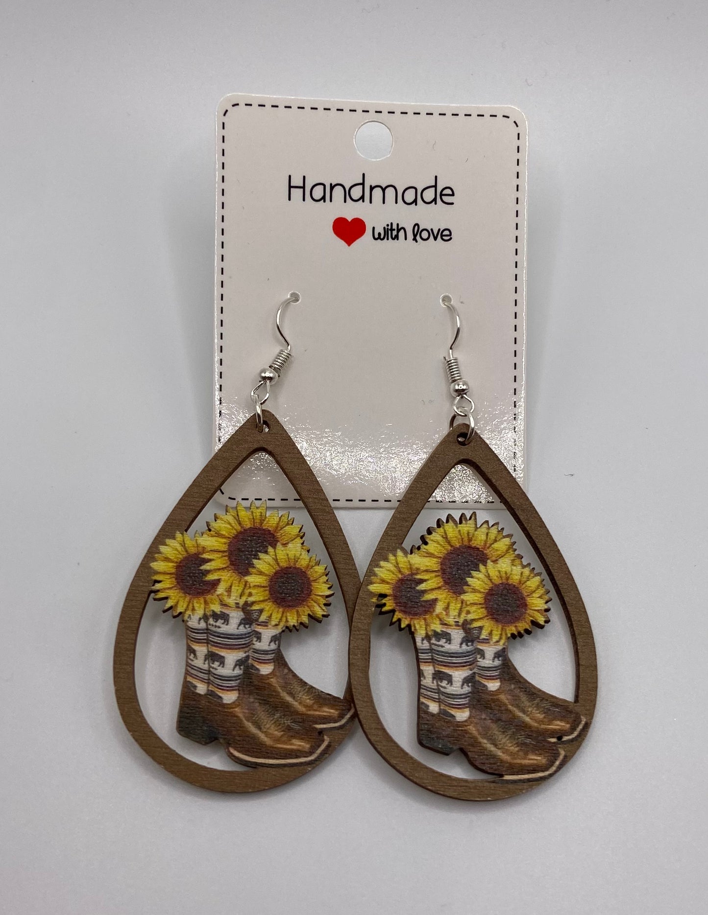 Sunflower and Cowboy Boots Dangle Earrings