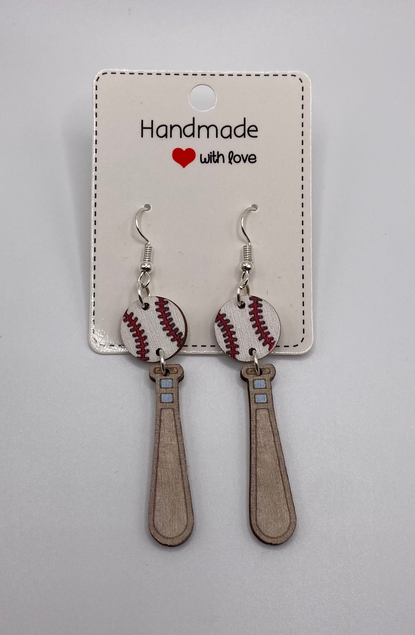 Bat Baseball Dangle Earrings