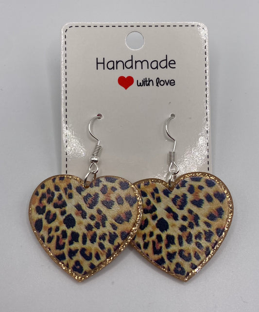 Leopard Heart Dangle Earrings